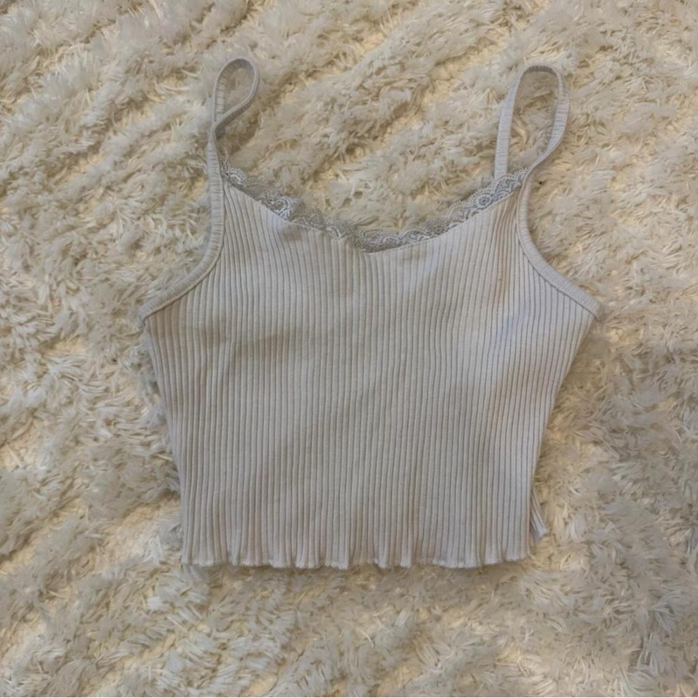 SHEIN Cream Lace-Trimmed Ribbed Cami